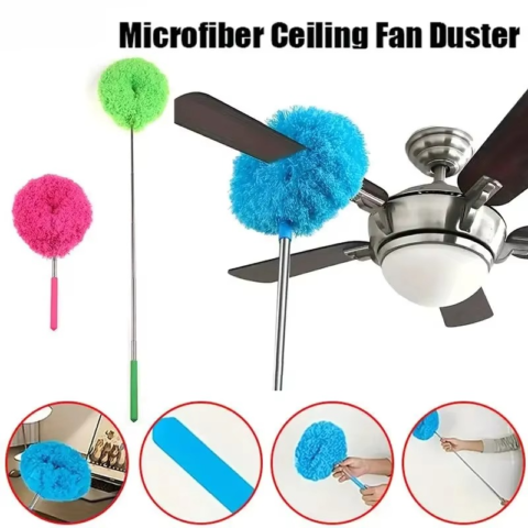 Microfiber Ceiling Fan Duster with Long Extendable Handle | Reusable Dust Cleaner Brush for Home Cleaning